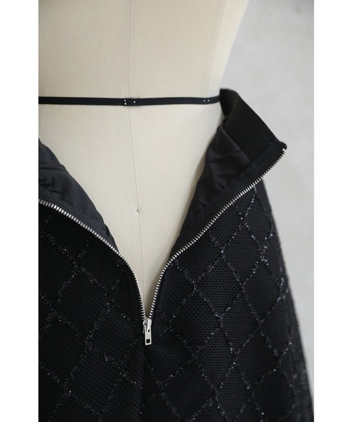 cawaii スカート （黒）煌めきダイヤチェックのメッシュ地ロング