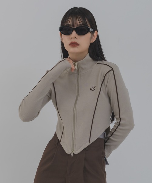 d.i.a. トップス M-CADDIX-TOP Rib-knit top with small logo plaque｜グリーン