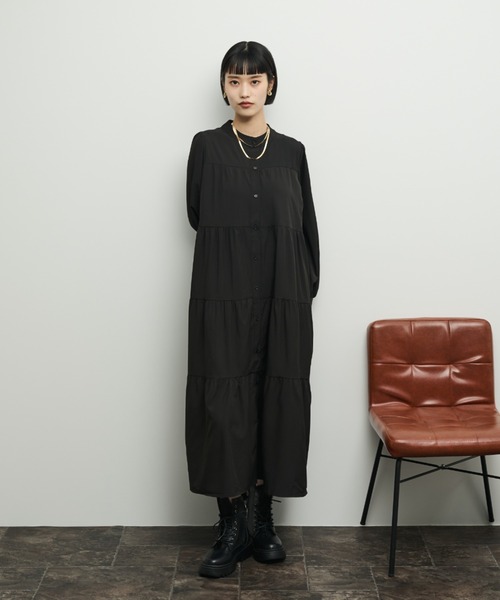 新品未使用ブラック シャツティアードワンピース 長袖 大きいサイズ レディース ティアードワンピース オーバーサイズ シャツ