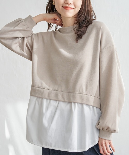 ikka（イッカ） tシャツ ポンチ切り替えレイヤードプルオーバー
