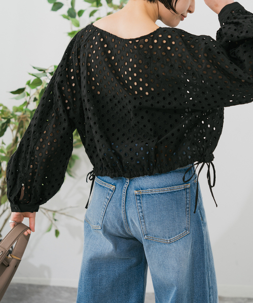 ◇◆スピックアンドスパン　カットワークドットボートネックブラウス カットワークドットボートネックブラウス（シャツ／ブラウス