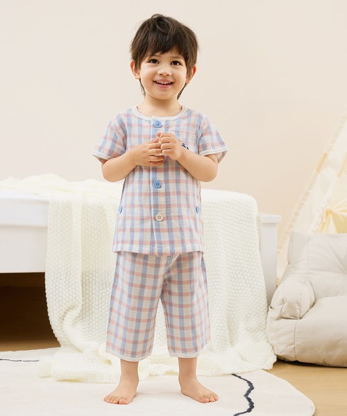 Combi mini パジャマ おなか安心ボタン付き半袖前開きガーゼパジャマ