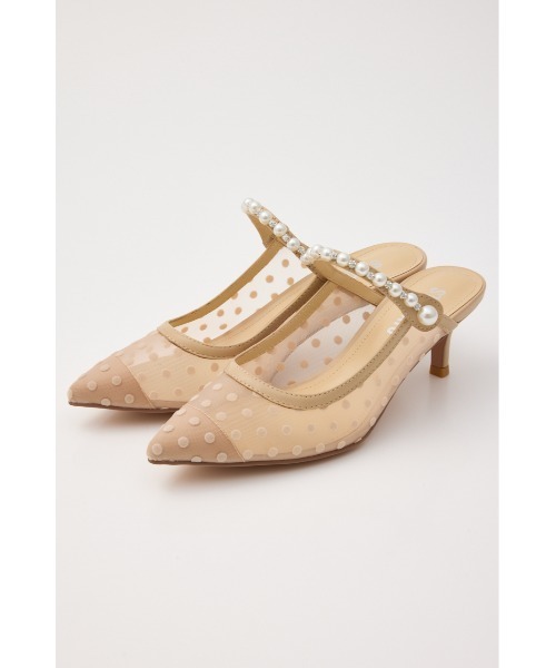 STACCATO パンプス パールラインシースルードットミュール