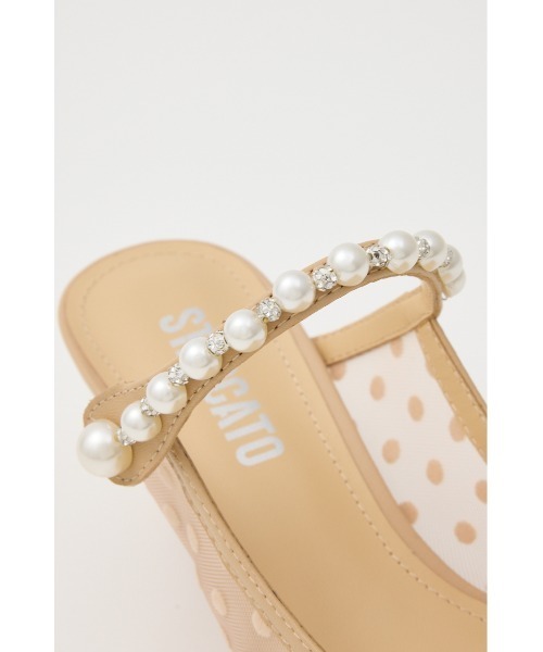 STACCATO パンプス パールラインシースルードットミュール