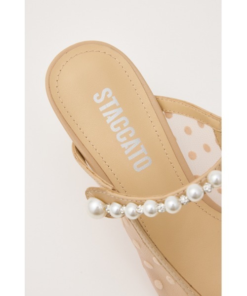 STACCATO スタッカート パール ラインストーン サンダル ミュール