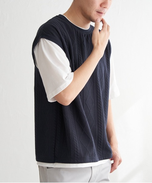 ikka（イッカ） tシャツ フクレジャカードフェイクベストTシャツ