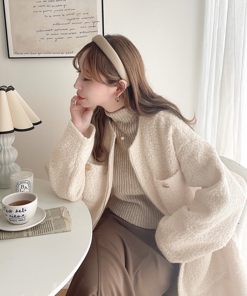 「mily bilet」 ノーカラーコート MEDIUM アイボリー レディース_画像8