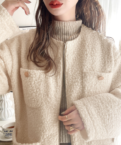 「mily bilet」 ノーカラーコート MEDIUM アイボリー レディース_画像9