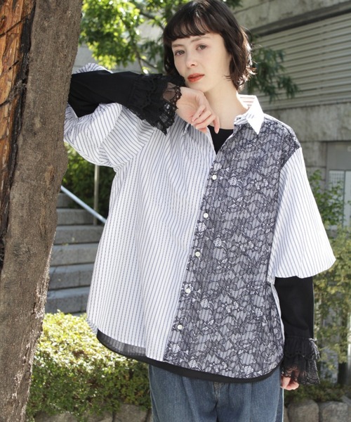 tシャツ サイロプレミアム天竺＋チュールレースインナーブラウス レディース H.A.K tシャツ サイロプレミアム天竺＋チュールレースインナー