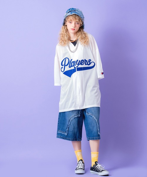 シャツ 半袖 a.p.o.v. フェルトロゴ＆ナンバリングメッシュベース