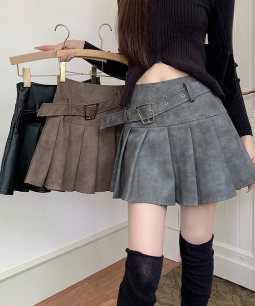 【24AW】レザーベルト付 ツイル ミニスカート ◆プラダ◆人気 セール】ベルト付き プリーツミニスカート（スカート）｜Sibra