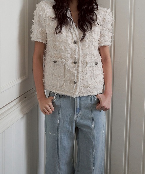 leune（ルネ） フリンジVネック半袖ジャケット レディース : ZOZOTOWN