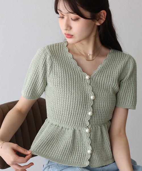 BLUEEAST ニット セーター パールボタンペプラムニット レディース  