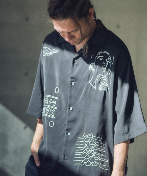 ブラウス シャツ ADAMPATEK/mad embroidery short sleeve shirt/刺繍入りドレープ半袖シャツ(AP251502