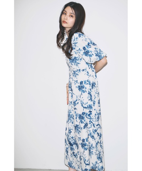 ビンテージ Vintage 80's 花柄 半袖ワンピース バルーンスリーブ 花柄 フロントボタン 半袖ワンピース - 古着屋グレープフルーツ