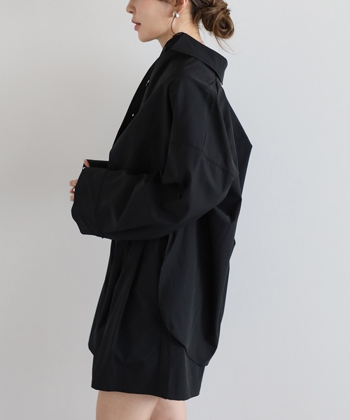 ボンジュールサガン BONJOUR SAGAN 【撥水・接触冷感・UVカット】ロールアップスリーブシャツ （BLACK） Bonjour Sagan ブラウス シャツ 「撥水・接触冷感・UVカット