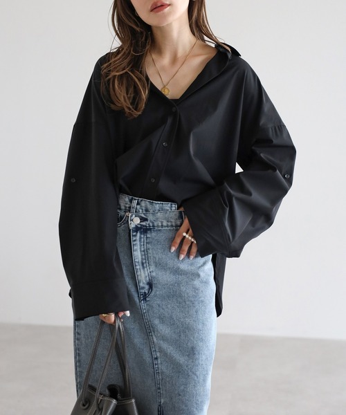 ボンジュールサガン BONJOUR SAGAN 【撥水・接触冷感・UVカット】ロールアップスリーブシャツ （IVORY） ボンジュールサガン BONJOUR SAGAN 【撥水・接触冷感・UVカット
