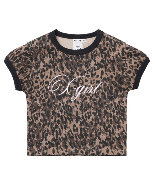 X-girl（エックスガール） tシャツ 半袖 LEOPARD S/S RINGER BABY TEE