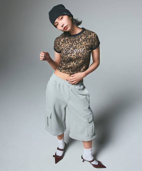 X-girl tシャツ LEOPARD S/S RINGER BABY TEE レディース
