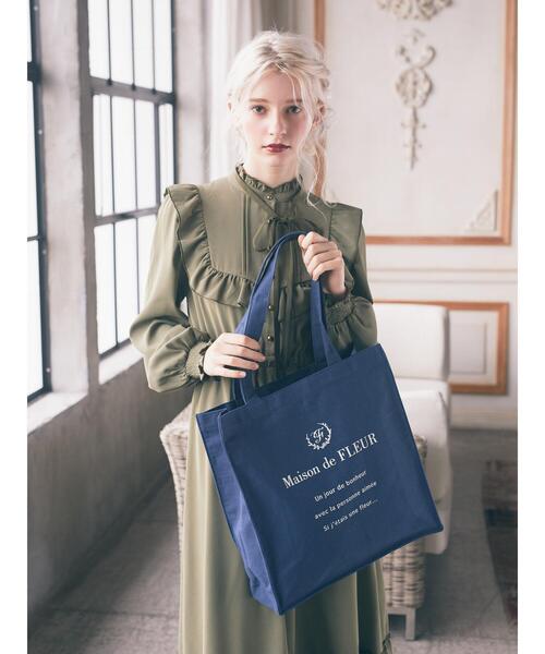 Maison de FLEUR ブラックトートバッグ メゾン ド フルール Maison de FLEUR ダブルリボンギャザー
