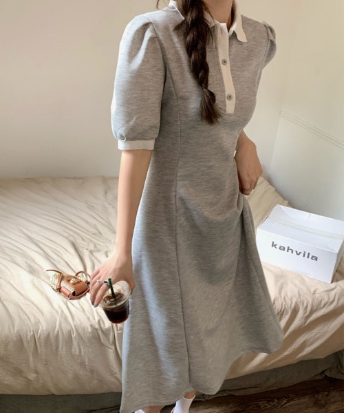 ワンピース 夏 半袖 配色切替ポロカラー ロングワンピース : ZOZOTOWN