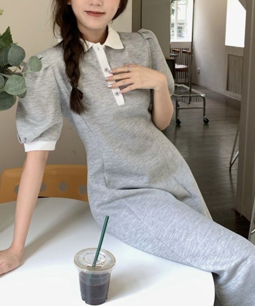 ワンピース 夏 半袖 配色切替ポロカラー ロングワンピース : ZOZOTOWN