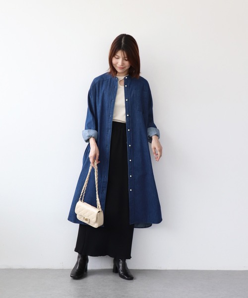 【美品】BLANC basque デニムロングシャツワンピース blanc basque（ブランバスク） ワンピース パールボタン ダンガリー