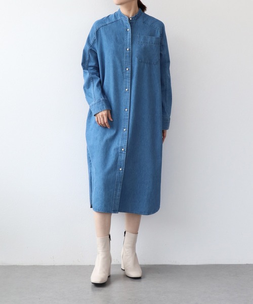 【美品】BLANC basque デニムロングシャツワンピース blanc basque（ブランバスク） ワンピース パールボタン ダンガリー