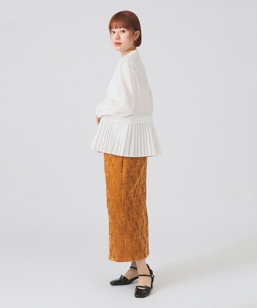 レディース プリーツ キリカエ バンドカラー シャツ Ray BEAMS（レイ ビームス） ブラウス シャツ プリーツ キリカエ