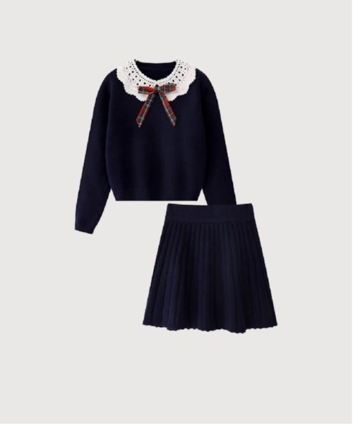 セットアップ Preppy Lace Collar Knit Set Up レディース