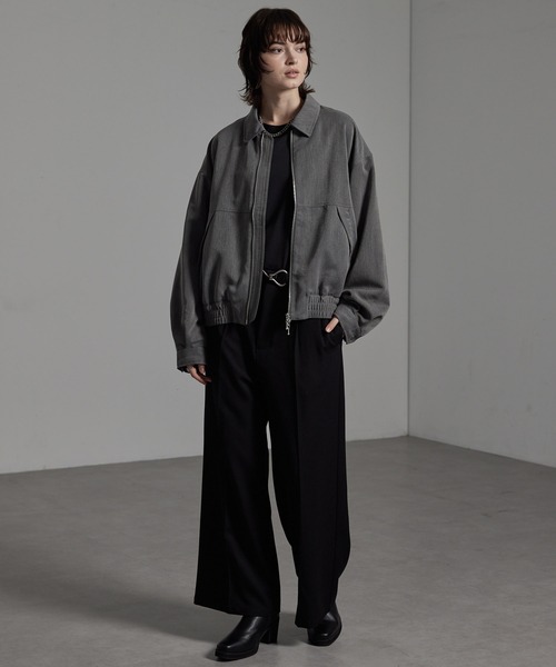 【極上品】センタープレス ワイドストレート スラックス BLACK EMMA CLOTHES スラックス TRストレッチスーツ地 ストレート 1タック