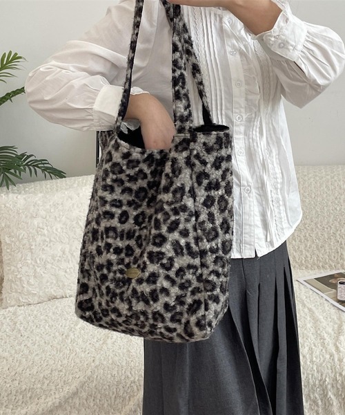 Mignonjour トートバッグ Mignonjour/チェック ヒョウ柄リバーシブル