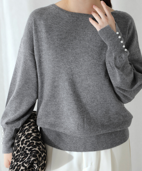 リゼッタ Lisette ウールカシミヤ　ニット　グレー　薄手　長袖　36 リゼッタ Lisette *ウールカシミヤニットプルオーバー*36グレークルー