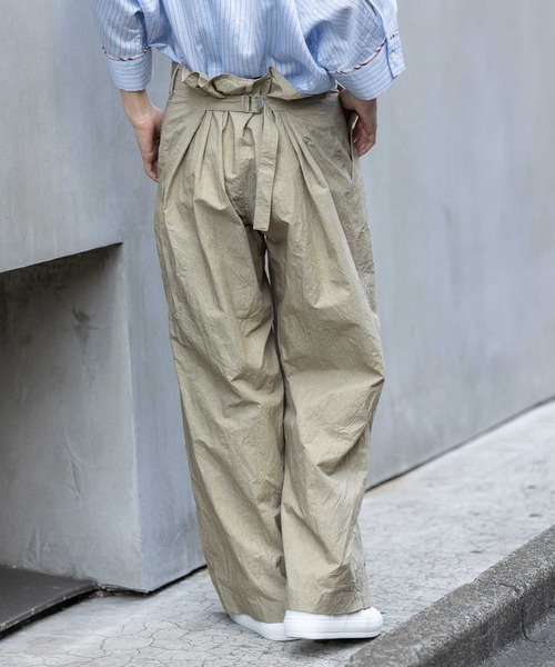 美品 CLOTH&CROSS ハグオーワー チノパン ストレッチ ベイカーパンツ Munich（ミューニック） ワイドパンツ チノパン コットンリネンタイプ