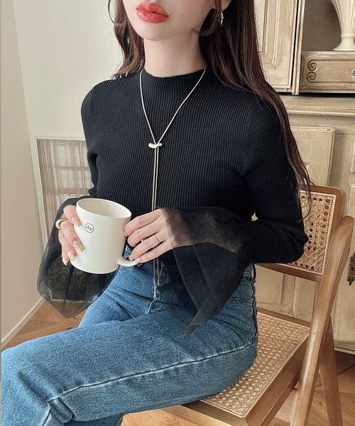 「Meiru」 長袖ニット MEDIUM ブラック レディース_画像6