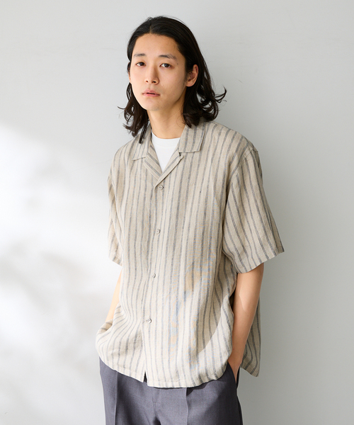 B.C STOCK（ベーセーストック） シャツ 半袖 ヨーロッパリネン100
