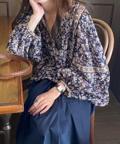 「CADBURY」 長袖ブラウス LARGE ブルー レディース_画像2