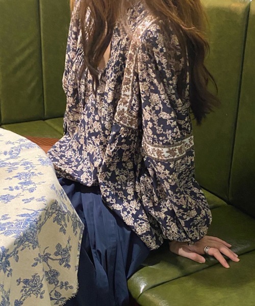 「CADBURY」 長袖ブラウス LARGE ブルー レディース_画像4