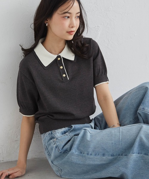 RANAN（ラナン） tシャツ ダブルカラーポロニットトップス「接触冷感