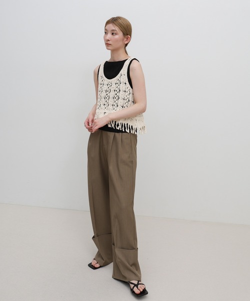 mignon⑤３Ｌ　モカ*ロングニットベストジレ*くるみボタン select ダブルボタンニットベスト ジレ ベスト MOCA（セレクトモカ） トップス