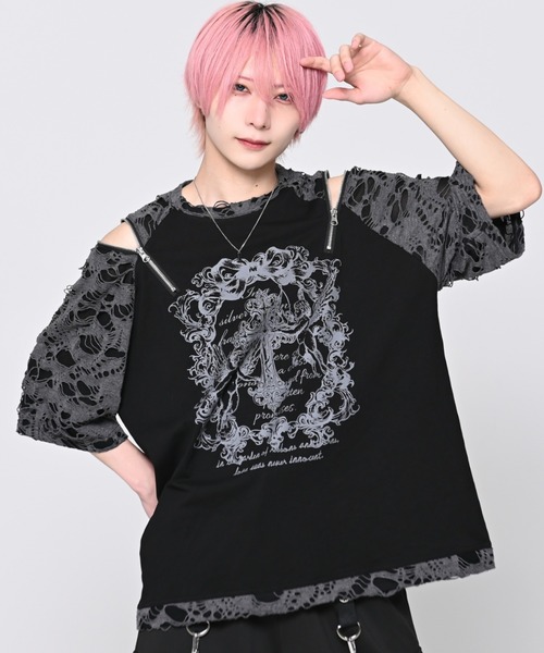 『TRAVAS TOKYO/トラバス トーキョー』ダメージ切替ラグランTシャツ TRAVAS TOKYO（トラバストーキョー） tシャツ 「TRAVAS TOKYO/トラバス
