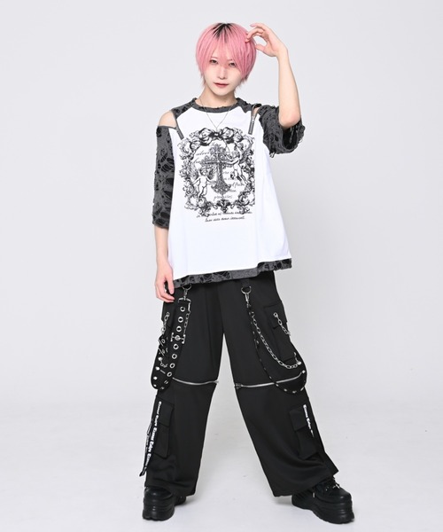 『TRAVAS TOKYO/トラバス トーキョー』ダメージ切替ラグランTシャツ TRAVAS TOKYO（トラバストーキョー） tシャツ 「TRAVAS TOKYO/トラバス
