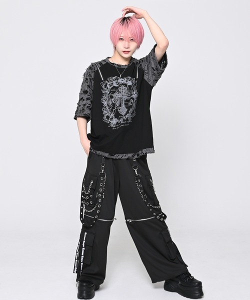 『TRAVAS TOKYO/トラバス トーキョー』ダメージ切替ラグランTシャツ TRAVAS TOKYO（トラバストーキョー） tシャツ 「TRAVAS TOKYO/トラバス