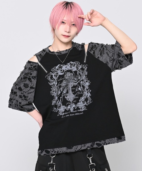 『TRAVAS TOKYO/トラバス トーキョー』ダメージ切替ラグランTシャツ TRAVAS TOKYO（トラバストーキョー） tシャツ 「TRAVAS TOKYO/トラバス
