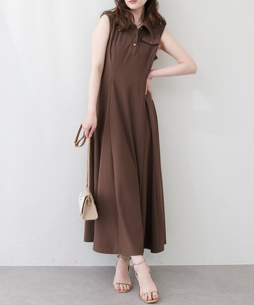 natural couture ワンピース 美シルエットノースリフレアワンピース