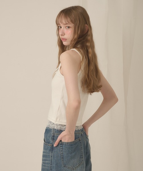 hazyl タンクトップ ノースリーブ lace henry layered tanktop