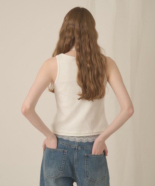 hazyl タンクトップ ノースリーブ lace henry layered tanktop