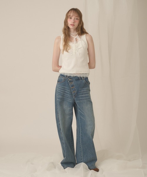 hazyl タンクトップ ノースリーブ lace henry layered tanktop