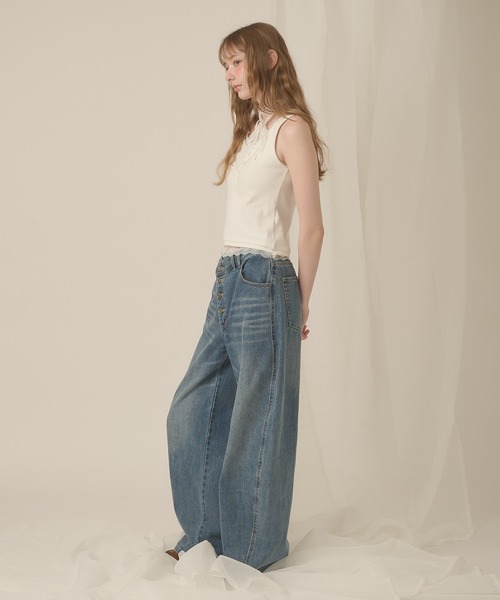 hazyl タンクトップ ノースリーブ lace henry layered tanktop
