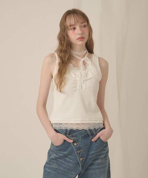 babylclub タンクトップ hazyl タンクトップ ノースリーブ lace henry layered tanktop